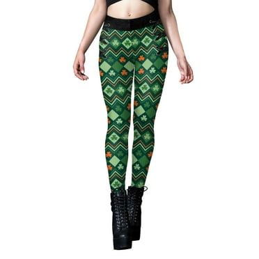 Hsmqhjwe Womens Leggings Fall Winter Fashion Women Leggings Workout Out Leggings Irish Festival Cartoon Print Color Block Pants Soft Stretchy Leggings Plus Size Clothes Green Leggings for Women L