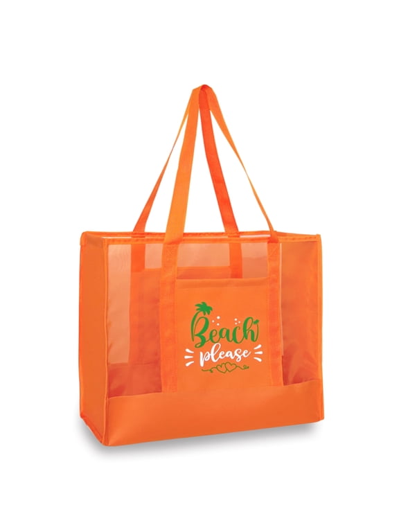 Large Mesh Beach Bags With Pockets & Zipper, Lightweight Beach Tote for Poolside, Trip/swim
