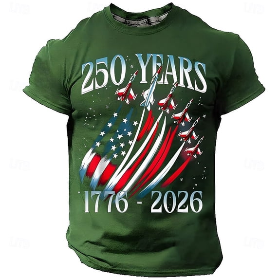 Hsovts 250 Anniversary USA Shirt 1776-2026 250th Birthday Patriotic American Flag T-Shirt Army Green M