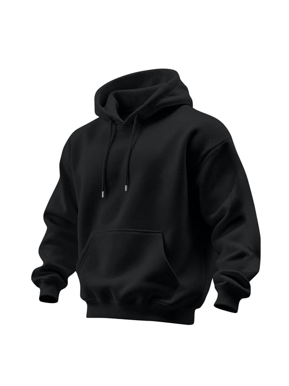 Black Sweatshirts for Men Essentials Casual Fleece Hoodies with Pocket Long Sleeve Crewneck Sweatshirt Lightweight Hoodies Pullover XL