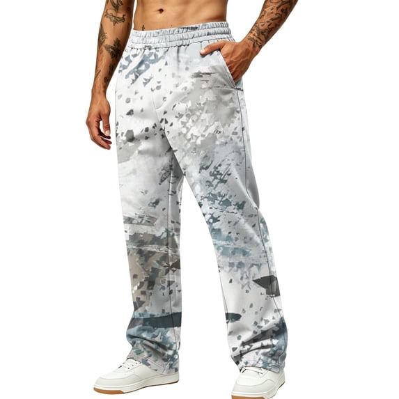 Hsovts Camo Pants for Men Relaxed Fit Baggy Drawstring Straight Leg Running Loose Sweatpants Athletic Pant with Pockets Gray XL
