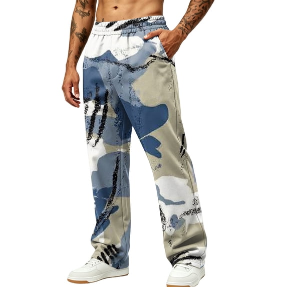 Hsovts Camo Pants for Men Relaxed Fit Loose Drawstring Straight Leg Workout Casual Sweatpants Athletic Pant with Pockets Coffee S
