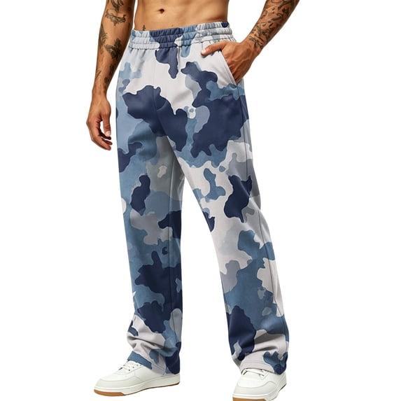 Hsovts Camo Sweatpants Men Fashion Loose Drawstring Elastic Waist Running Casual Trousers Athletic Pants with Pockets Royal Blue L