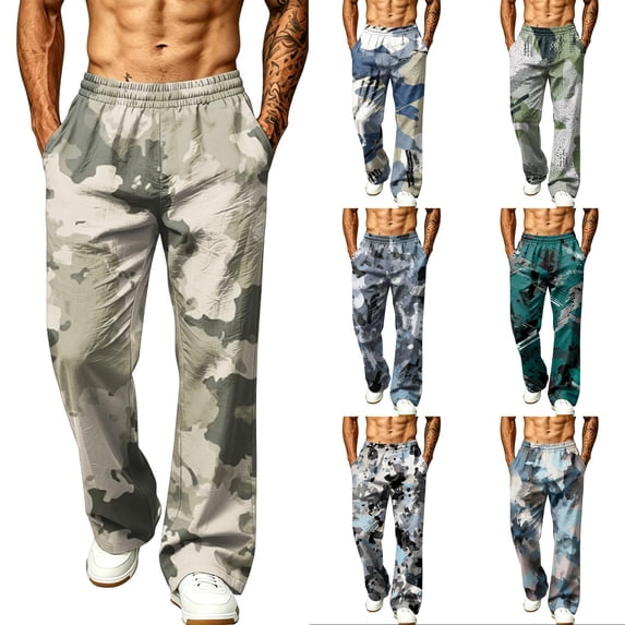 Hsovts Camo Sweatpants for Men Loose Baggy Straight Leg Elastic Waist Running Fashion Trousers Workout Pant with Pockets Green 2XL