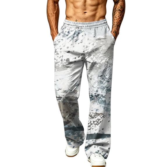 Hsovts Camo Sweatpants for Men Relaxed Fit Baggy Elastic Waist Drawstring Workout Loose Trousers Running Pant with Pockets Gray 2XL