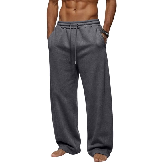 Hsovts Casual Wide Leg Sweatpants for Men, Soft Fleece Loose Trousers with Side Pockets, Elastic Drawstring Waist Open Cuff Streetwear Pants Gray 3xL