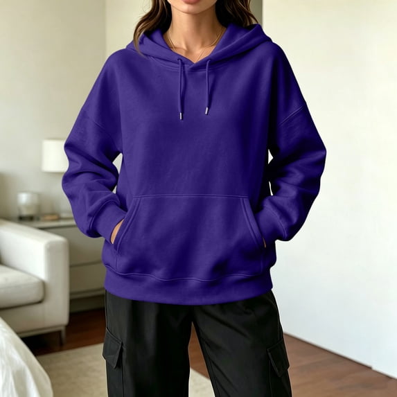 Hsovts Dark Purple Hoodies for Women Essentials Fashion Fleece Hoodie with Drawstring Long Sleeve Crewneck Sweatshirt Heavyweight Hoodies Pullover XL