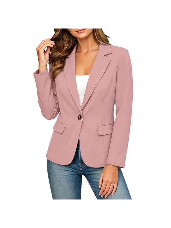 Fitted Tailored Women's Multi‑Color One Button Long Sleeve Lightweight Blazer Casual Business Work Summer Outerwear Pink 2xL