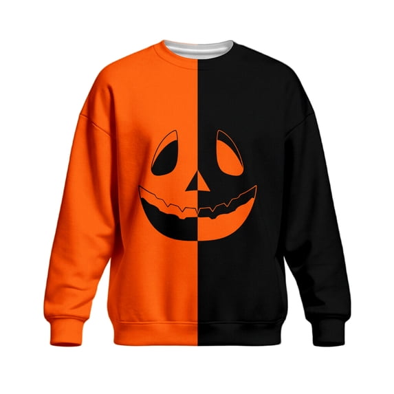Hsovts Halloween Holiday Graphic Pullover Sweatshirt, Men's Crew Neck Pumpkin Face Long Sleeve Casual Top Gold M