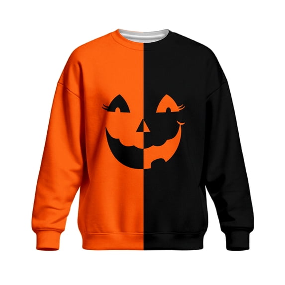 Hsovts Halloween Jack-o'-lantern Print Men Sweatshirt, Color Block Crew Neck Long Sleeve Casual Pullover Yellow 3xL