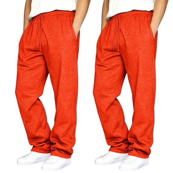 Hsovts Men 2 Pack Soft Lounge Sweatpants Loose Straight Leg Open Hem Pants Solid Elastic Drawstring Waist Workout Trousers with Side Pockets, Multi Color Bottoms 2 Pack Orange 5xL