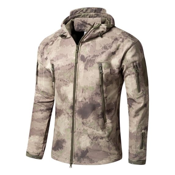 Hsovts Men Camo Tactical Waterproof Softshell Jacket Hooded Fleece Lined Windbreaker Coat Military Outdoor Work Fall Winter Jackets Gray 5xL