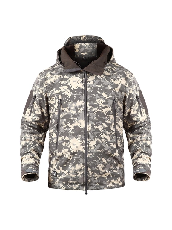 Men Camo Tactical Windbreaker Waterproof Softshell Jacket Hooded Fleece Lined Military Coat Outdoor Work Fall Winter Jackets Bronze XL