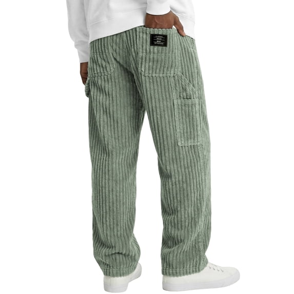 Hsovts Men Carpenter Pants, Solid Wide‑Wale Corduroy Heavyweight Relaxed Straight‑Leg Multi‑Pocket Vintage Outdoor Trousers Green 3xL