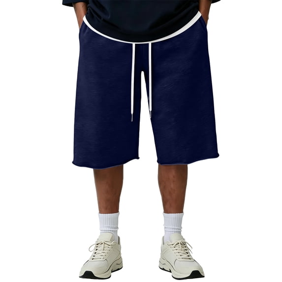 Hsovts Men Shorts Fashion Sport Short Pant Drawstring Hiking Pants Summer Stretch Trousers Workout Gym Shorts with Pocket Dark Blue M
