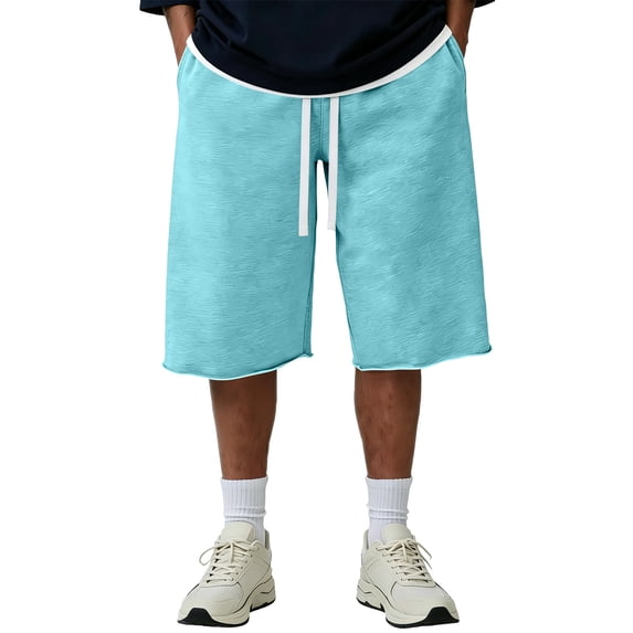 Hsovts Men Shorts Fashion Sport Short Pant Drawstring Hiking Pants Summer Stretch Trousers Workout Gym Shorts with Pocket Sky Blue 2XL