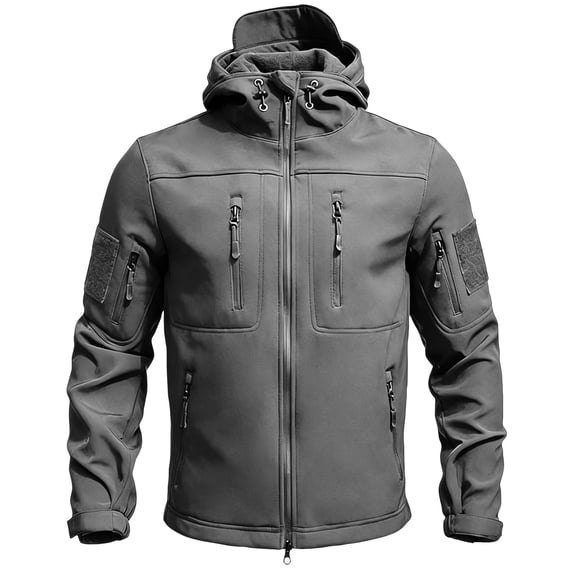 Hsovts Men Tactical Fleece Lined Softshell Hooded Jacket Waterproof Windproof Coat Military Outdoor Hiking Fall Winter Jackets Gray XL