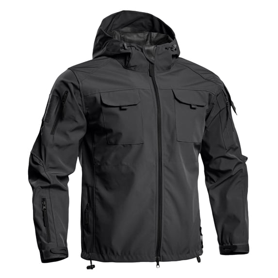 Hsovts Men Tactical Military Softshell Jackets Hooded Fleece Lined Waterproof Windproof Coat Outdoor Hiking Winter Fall Apparel Black M