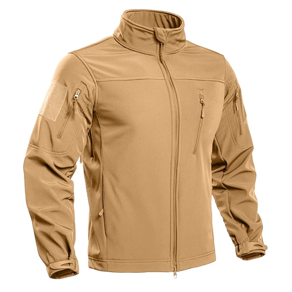 Hsovts Men Tactical Softshell Jacket Fleece Lined Hooded Jackets Waterproof Windproof Military Outdoor Hiking Fall Winter Coat Beige L