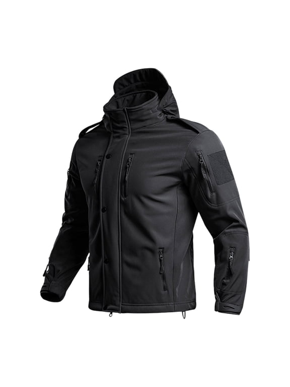 Men Tactical Windproof Waterproof Softshell Jacket Hooded Fleece Lined Military Coat Outdoor Hiking Fall Winter Jackets Black 3xL