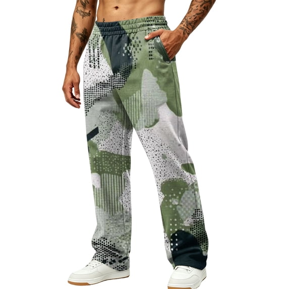Hsovts Men's Athletic Open Bottom Relaxed Fit Camo Sweatpants Casual Loose Drawstring Elastic Waist Athletic Baggy Sweatpants Running Pants with Pockets Gray XL