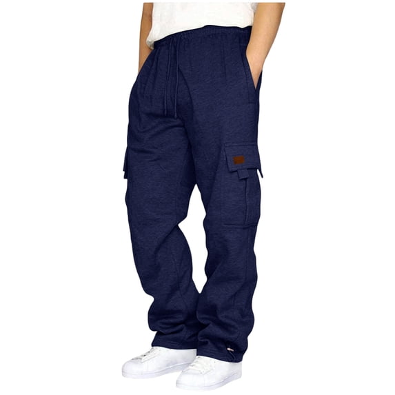 Hsovts Men's Cargo Sweatpants Casual Fleece Joggers Loose Fit Open Bottom Athletic Pants for Men with Pockets Navy 5xL