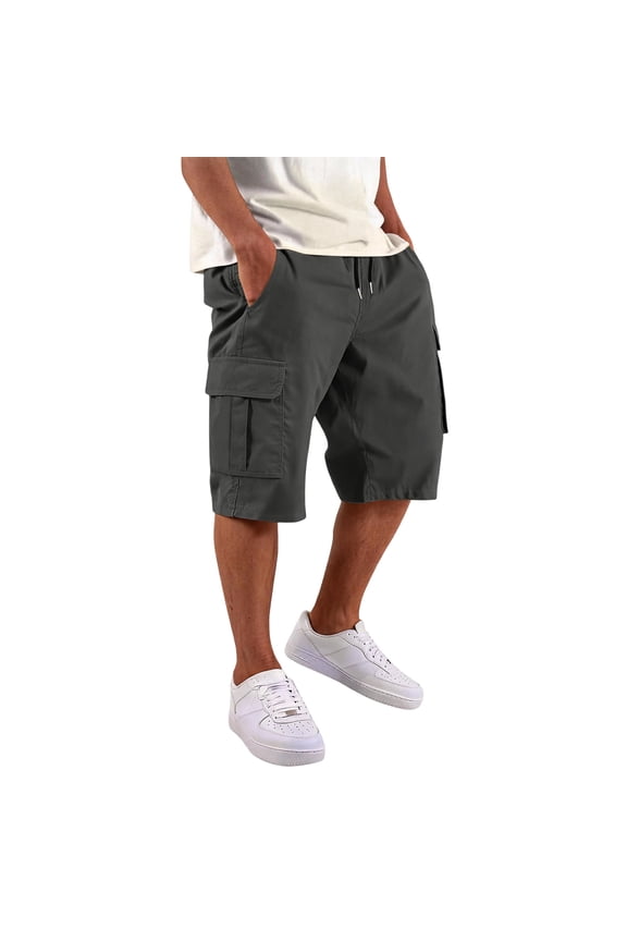 Men's Casual Cargo Shorts Elastic Drawstring Waist Shorts with Spacious Side Cargo Pockets Outdoor Activities Dark Gray XL