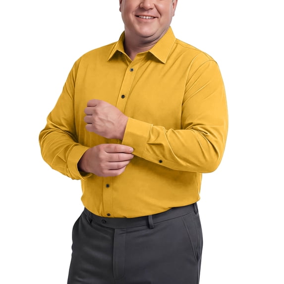 Hsovts Men's Dress Shirt Regular Fit Solid Business Formal Long Sleeve Button Up Stretch Shirts Big & Tall Yellow 6XL