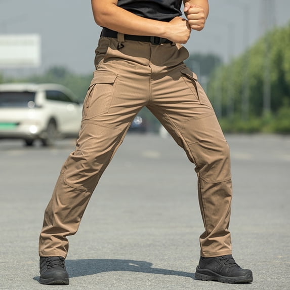 Hsovts Men's Flex Ripstop Pants, Water Resistant Stretch Cargo Pants, Lightweight Hiking Work Pants Earthy Yellow XL
