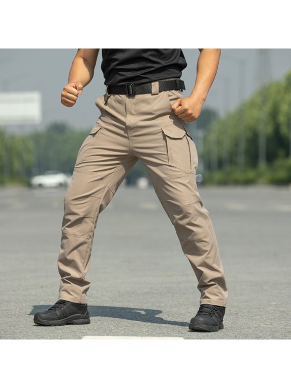 Men's Flex Stretch Tactical Pants, Water Resistant Ripstop Cargo Pants Lightweight BDU Outdoor Work Hiking Khaki XL