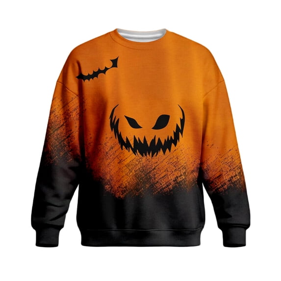Hsovts Men's Halloween Gradient Pumpkin Bat Pullover Sweatshirt, Crew Neck Long Sleeve Jack-o'-lantern Casual Top Beige 4xL