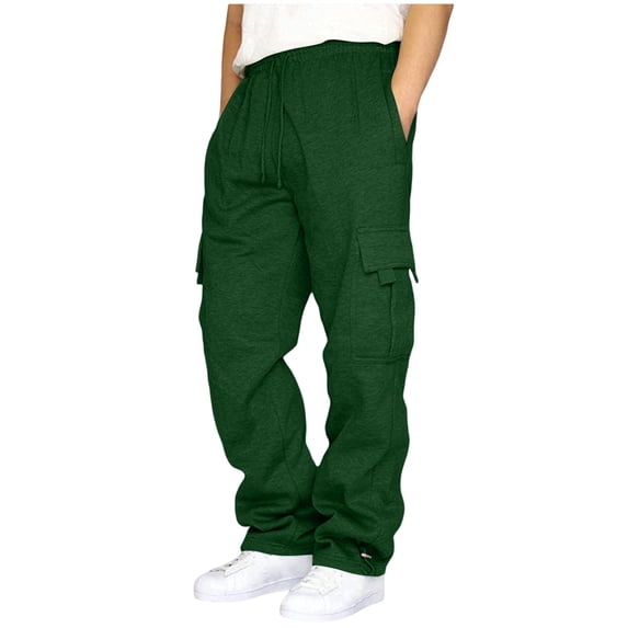 Hsovts Men's Heavyweight Fleece Cargo Sweatpants Loose Fit Open Bottom Cargo Pants Size S-5XL Dark Green L