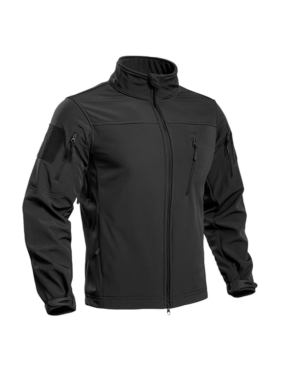 Men’s Hooded Tactical Soft Shell Jacket Waterproof Windproof Fleece Lined Coat For Hiking Outdoor Fall Winter Mens Jacket Black XL