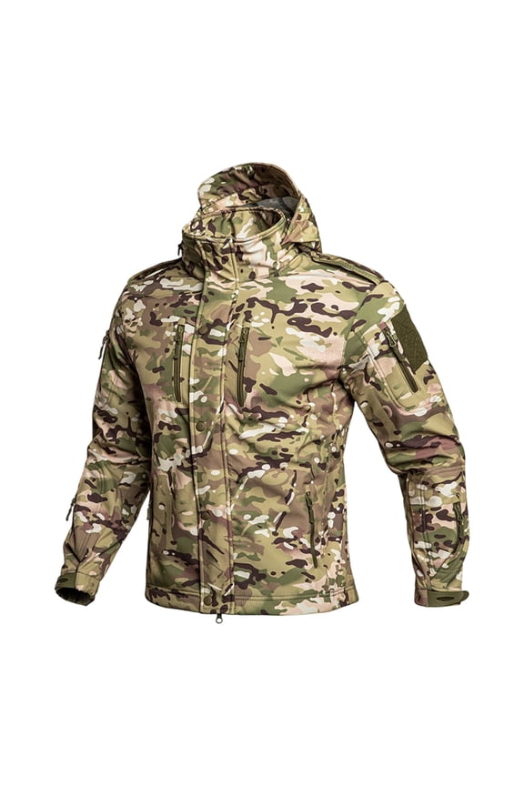 Men’s Hooded Tactical Soft Shell Jacket Waterproof Windproof Fleece Lined Coat For Hiking Outdoor Fall Winter Mens Jacket Bronze XL