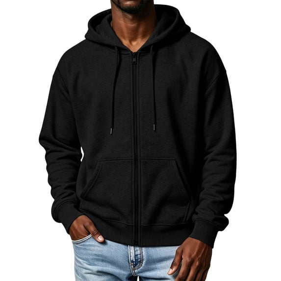 Hsovts Men's Hoodies Zip Up Hooded Sweatshirts with Pockets | Cotton Blend Sweatshirts;Fall Clothes Outfits;Full Zip Up Hoodie;Long Sleeve Winter Jackets;Relaxed Fit Coat Black XL