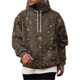 thumbnail image 1 of Hsovts Men’s Long Sleeve Halloween Pumpkin Spider Web Ghost Print Hooded Sweatshirt, Gradient Color Drawstring Pullover Casual Holiday Top Beige M, 1 of 6