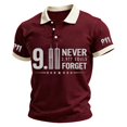thumbnail image 1 of Hsovts Men's Never Forget 9/11 Memorial 25th Anniversary Polo Shirt Twin Towers Flag Print Breathable Short Sleeve Casual Mens Tshirt Wine L, 1 of 3