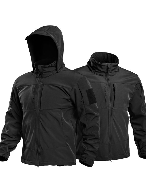 Men’s Outdoor Tactical Soft Shell Jackets Hooded Fleece Lined Waterproof Windproof Coat For Hiking Fall Winter Mens Coat Black 3xL