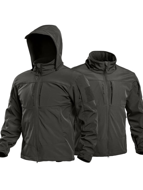 Men’s Outdoor Tactical Soft Shell Jackets Hooded Fleece Lined Waterproof Windproof Coat For Hiking Fall Winter Mens Coat Gray XL