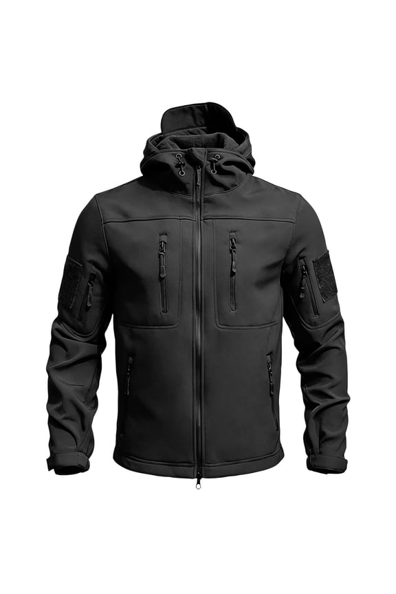 Men’s Soft Shell Tactical Jacket Hooded Fleece Lined Waterproof Coat Windproof Outdoor Hiking Winter Fall Mens Jackets Black XXL