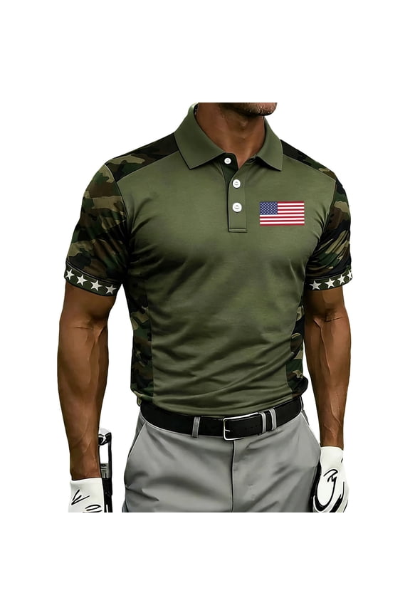 Men's USA 250th Anniversary Polo Tshirt, Patriotic American Flag Graphic Tee, 250 Years of Freedom 1776-2026 Memorial Tee Army Green M