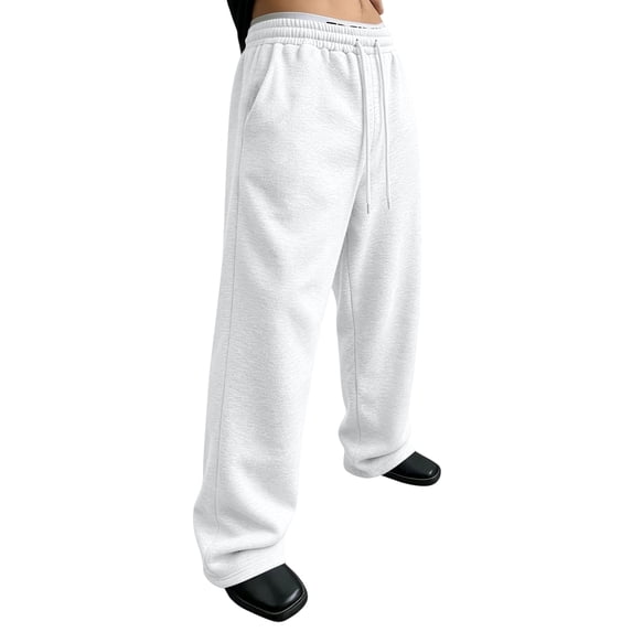 Hsovts Mens Baggy Sweatpants Casual Straight Wide Leg Sweat Pants Drawstring Athletic Workout Gym Jogger with Pockets White S