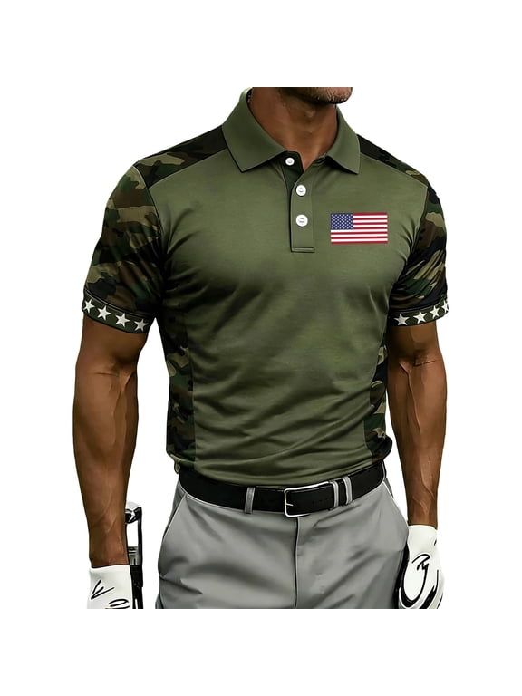 Mens Funny Polo Short Sleeve Casual Golf Shirts for Men Quick Drying Performance Athletic Collared Shirt Army Green 2XL