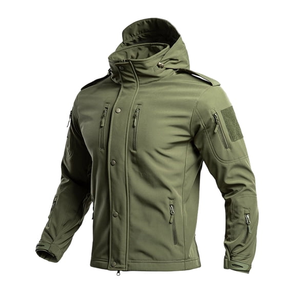 Hsovts Mens Hooded Military Tactical Softshell Jacket Waterproof Windproof Fleece Lined Coat Outdoor Hiking Winter Fall Jackets Green M