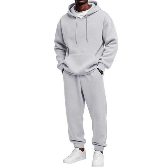 Hsovts Mens Hoodie Sweatsuit 2 Piece Zip Up Relaxed Fit Pullover Hoodies Joggers Sport Pants Set Casual Fall Suit with Pockets Light Gray L