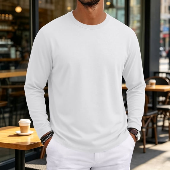 Hsovts Mens Long Sleeve Muscle T Shirts Casual Crewneck Knitted Longline Textured Tee Shirts for Gym Workout White XL