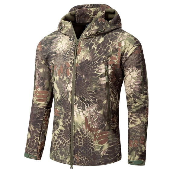 Hsovts Mens Military Camouflage Tactical Softshell Hooded Jackets Waterproof Windbreaker Fleece Lined Coat Outdoor Work Winter Men Jacket Bronze 5xL