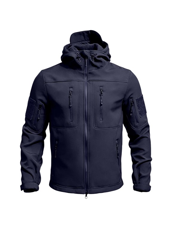 Mens Military Tactical Softshell Hooded Jackets Waterproof Windproof Fleece Lined Coat Outdoor Hiking Winter Men Jacket Blue L