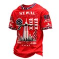 thumbnail image 1 of Hsovts Mens Never Forget Patriot Day Tee 911 25‑Year Anniversary Twin Towers Cityscape Full Print Crew Neck Short Sleeve Street Clothing Red 3xL, 1 of 3