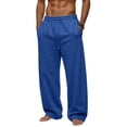 thumbnail image 1 of Hsovts Mens Open Cuff Wide Leg Sweatpants, Elastic Drawstring Waist Loose Fit Trousers with Side Pockets Casual Outdoor Wear Blue XL, 1 of 4